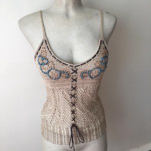 XOXO KNIT TOP TAN AND BLUE SIZE M